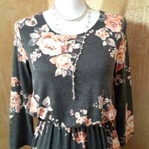 NWOT Gray Floral Print Soft Dress